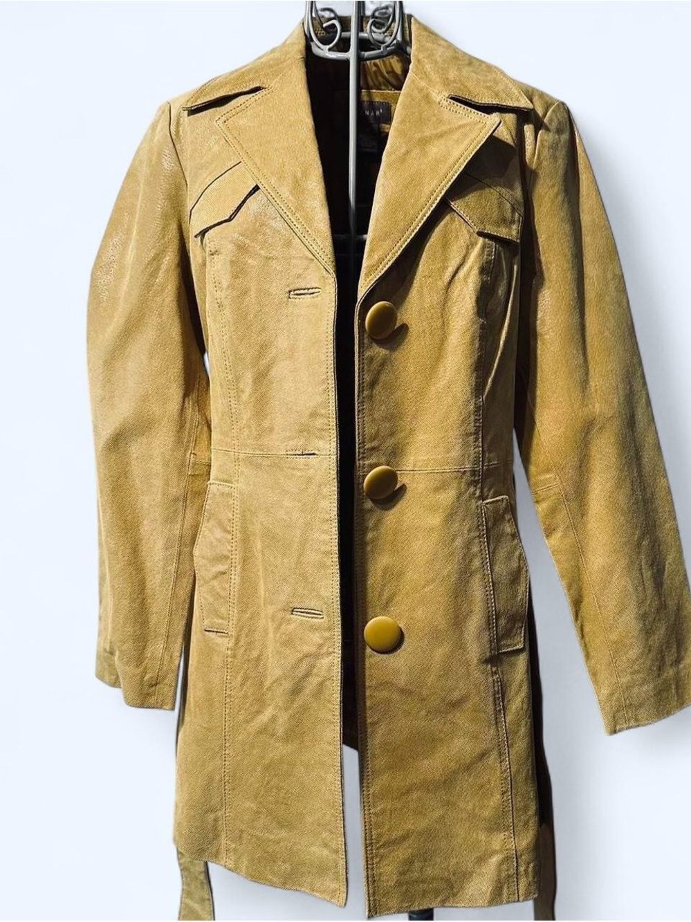 Kenar Women's Mustard Leather Trench Coat